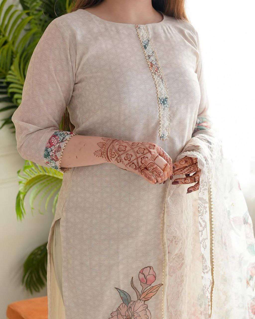 Women's Linen Cotton Floral Printed Straight Pakistani Kurti with Pant and Dupattta - Image 5